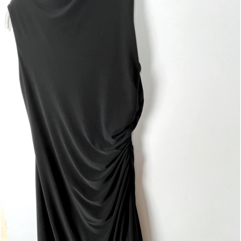 Ronni Nicole Dress Size 12 Black Ruched Asymmetric Stretch Knit Mini Lined - Picture 3 of 9